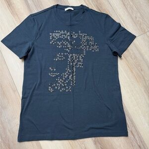 Versace Black Short-Sleeve Tee with Silver Stud Medusa Pattern -Size M
